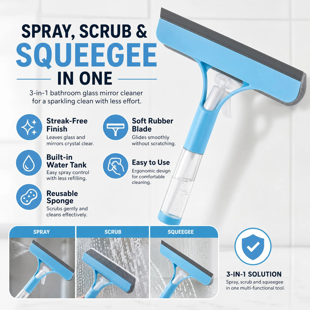 3-in-1 Window & Glass Cleaner with Squeegee